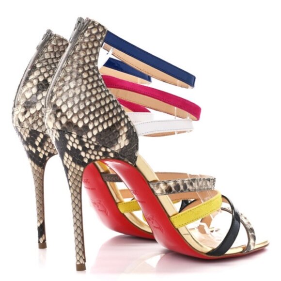 Suede Snakeskin Patent Metallic Calfskin Mariniere 100 Cage Sandals Multicolor - Picture 7 of 7